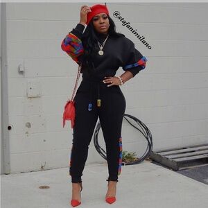 2x plus size track suit sweat suit black w/ camouflage